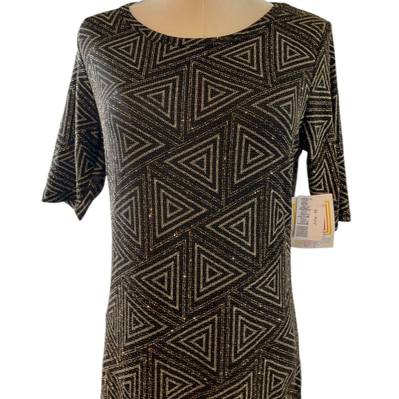 NWT LuLaRoe Julia Medium Black Gold Metallic Dress Geometric Pattern Mid-Length - Picture 11 of 12